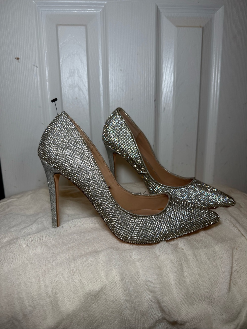 Steve Madden Silver Rhinestone Pointed Toe Heels